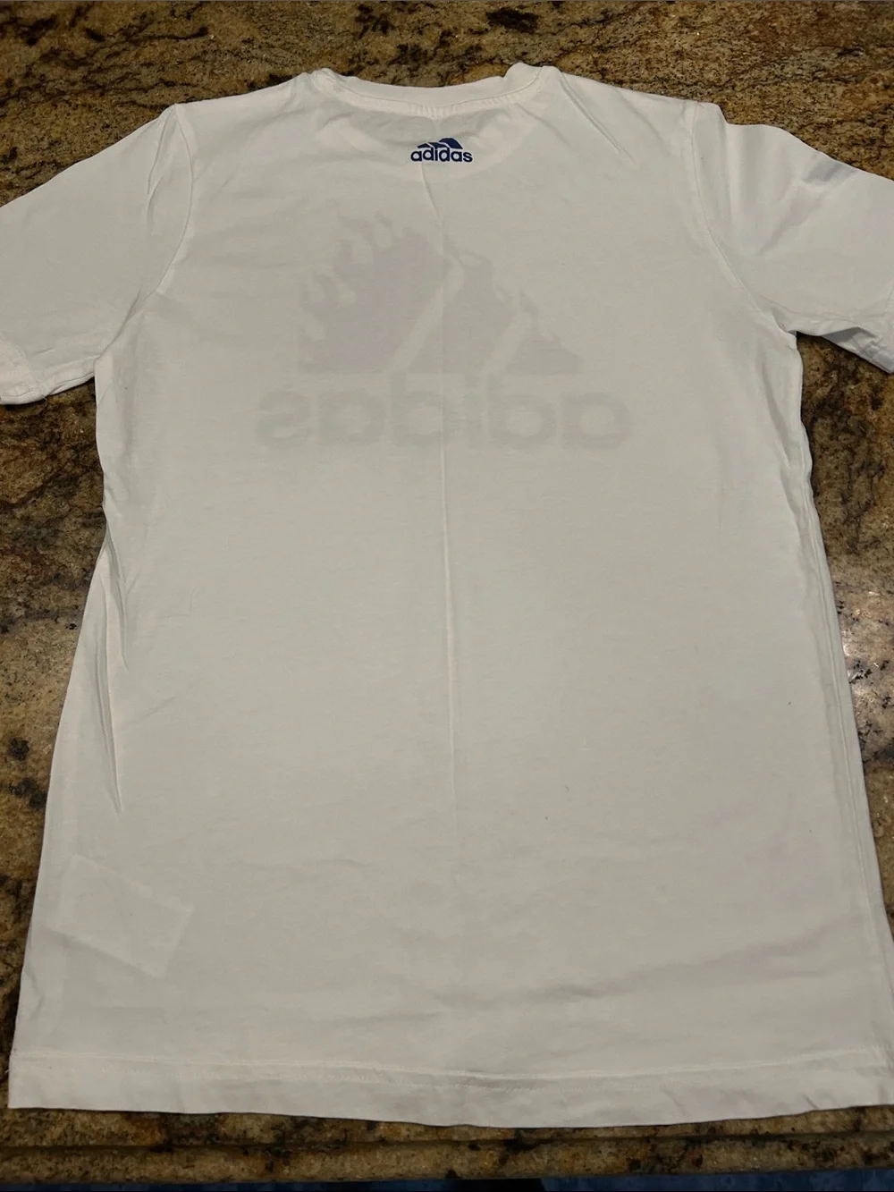 adidas White Short Sleeve Tee with Blue Flame Logo